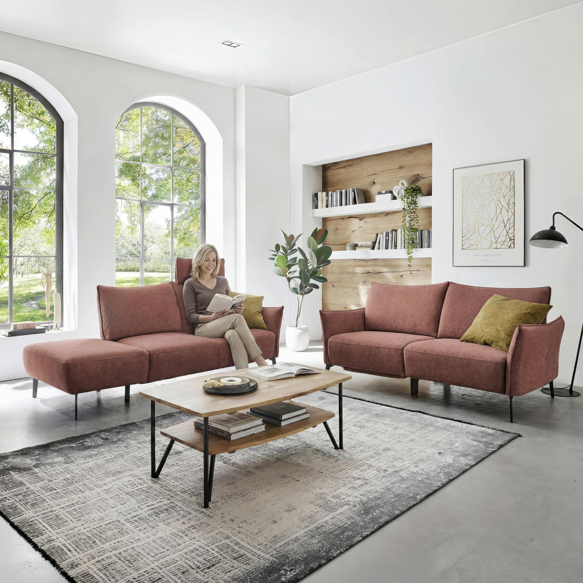 3-SITZER-SOFA Chenille Bordeaux  - Bordeaux/Schwarz, Konventionell, Textil/Metall (184/90/92cm) - Elegando