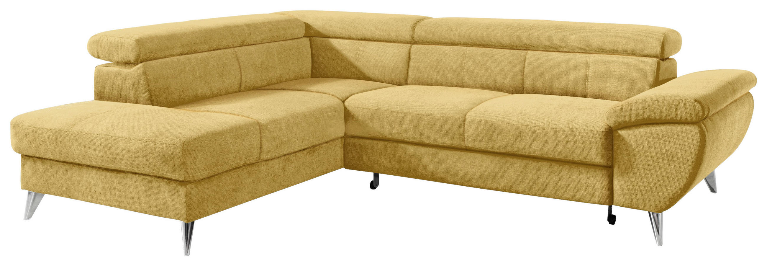 SEDACIA SÚPRAVA, textil, žltá - žltá/chrómová, Basics, kov/textil (207/75-93/260cm) - Welnova