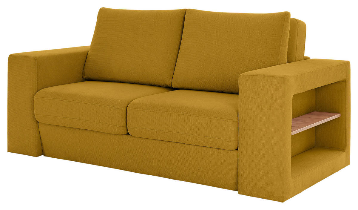 ZWEISITZER-SOFA inkl. Hocker in Webstoff Gelb  - Eichefarben/Gelb, Design, Holz/Textil (172/96/107cm) - LOOKS by W.Joop
