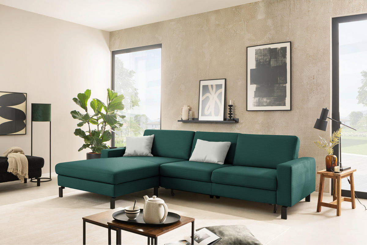 ECKSOFA Cord Waldgrün  - Waldgrün/Schwarz, Design, Textil/Metall (185/298cm) - Pure Home Lifestyle