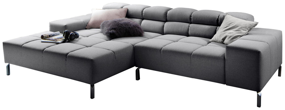 ECKSOFA Grau Flachgewebe  - Grau, Design, Textil/Metall (178/280cm) - Hom`in