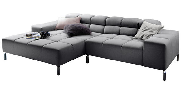 ECKSOFA in Flachgewebe Grau 178/280 cm - Grau, Design, Textil/Metall (178/280cm) - Hom`in