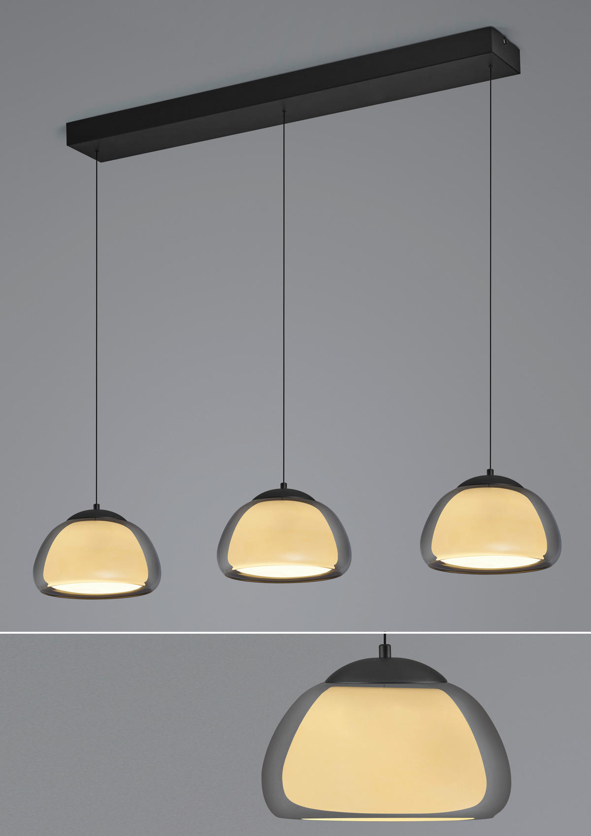 LED-HÄNGELEUCHTE Luxxo 125/24.5/60-180 cm   - Schwarz, Design, Metall (125/24.5/60-180cm) - Hell