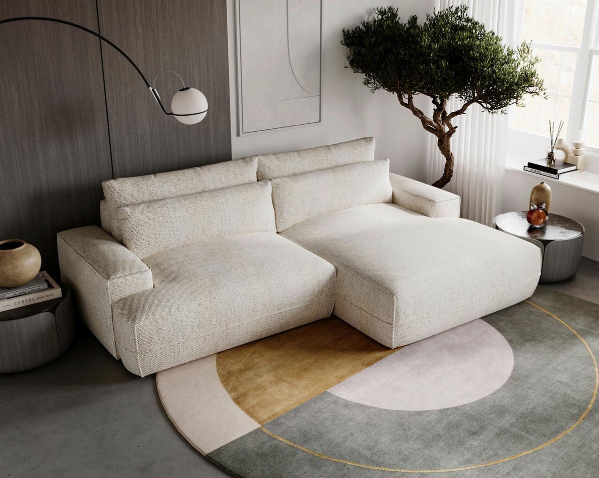 ECKSOFA Struktur Beige  - Beige/Schwarz, Design, Kunststoff/Textil (272/156cm) - Livetastic