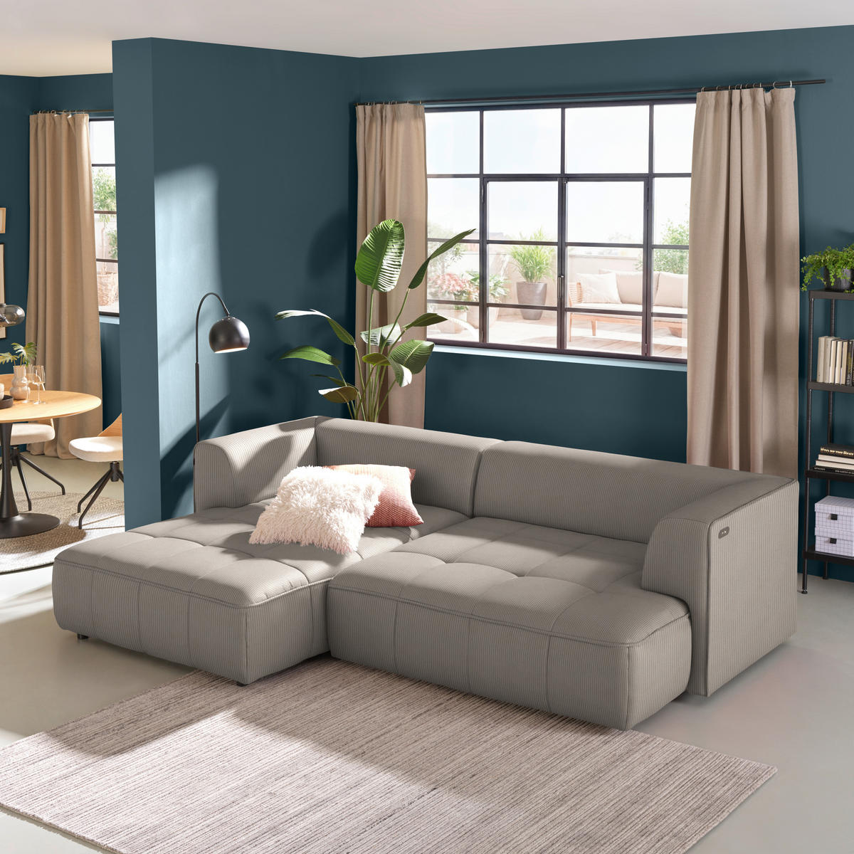 ECKSOFA Feincord Taupe  - Taupe/Schwarz, Design, Kunststoff/Textil (188/288cm) - Welnova