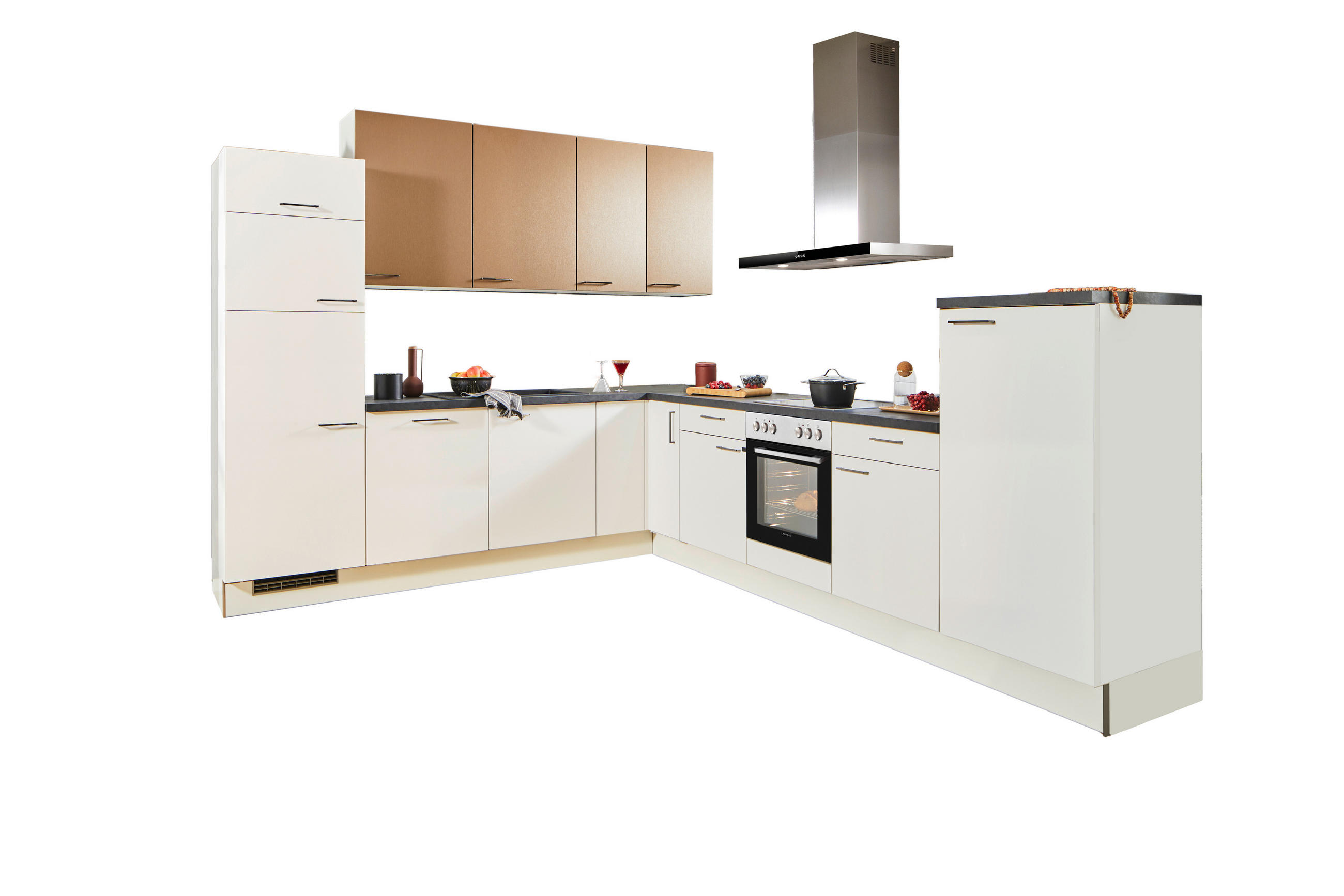 ECKKÜCHE 270/330 cm  in Weiß, Bronzefarben  - Schwarz/Weiß, Design, Holzwerkstoff/Metall (270/330cm) - Xora