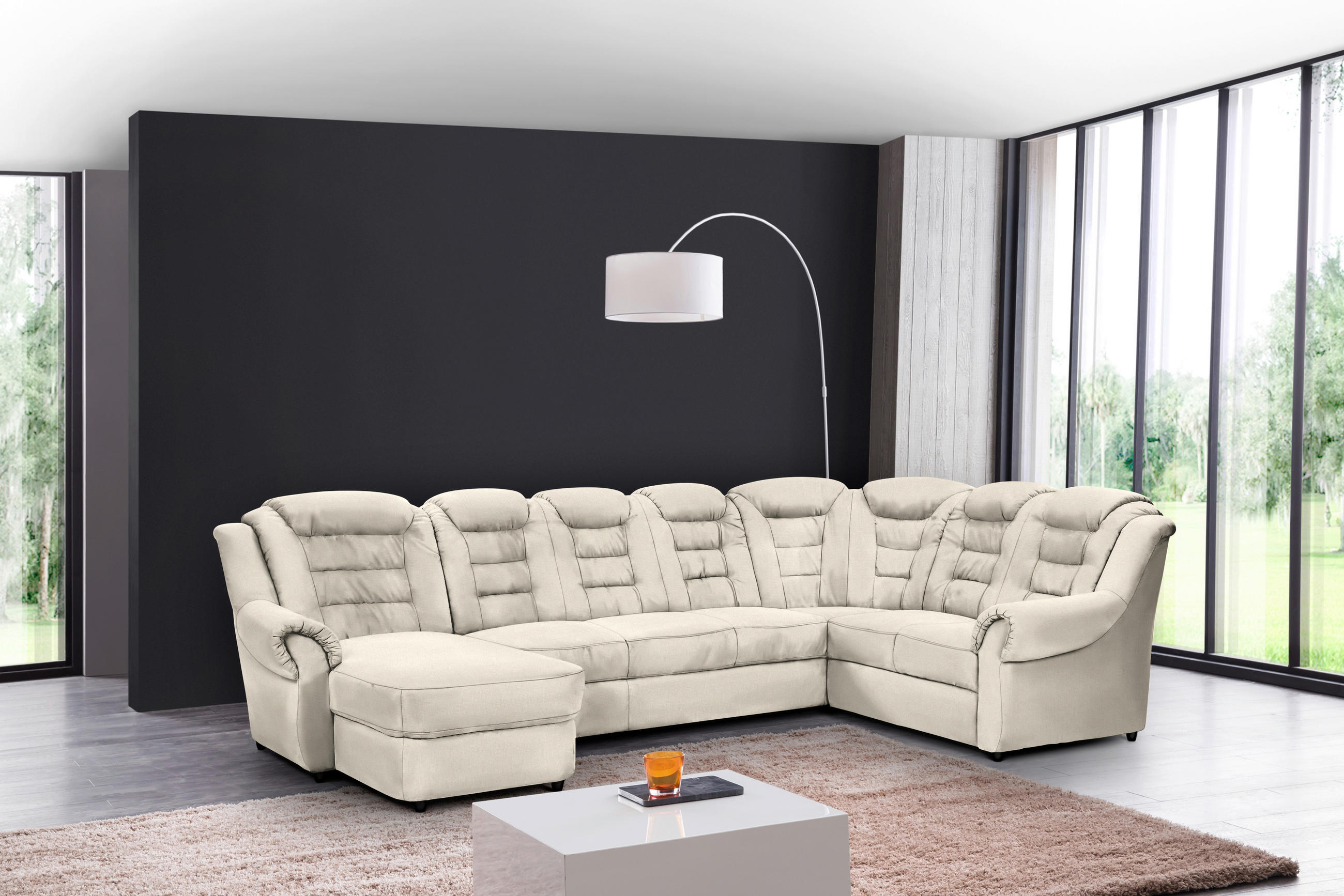 WOHNLANDSCHAFT in Chenille Creme  - Creme/Schwarz, Konventionell, Kunststoff/Textil (165/333/216cm) - Livetastic