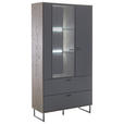 VITRINE in furniert Eiche Schwarz, Eichefarben - Eichefarben/Anthrazit, Design, Glas/Holz (98/185/37cm) - Novel