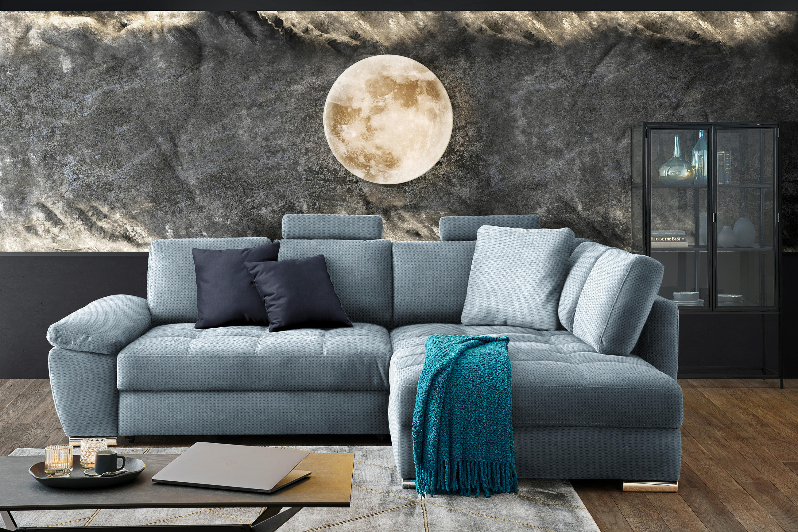 ECKSOFA in Webstoff Hellblau  276/212 cm  - Chromfarben/Silberfarben, Design, Kunststoff/Textil (276/212cm) - Carryhome