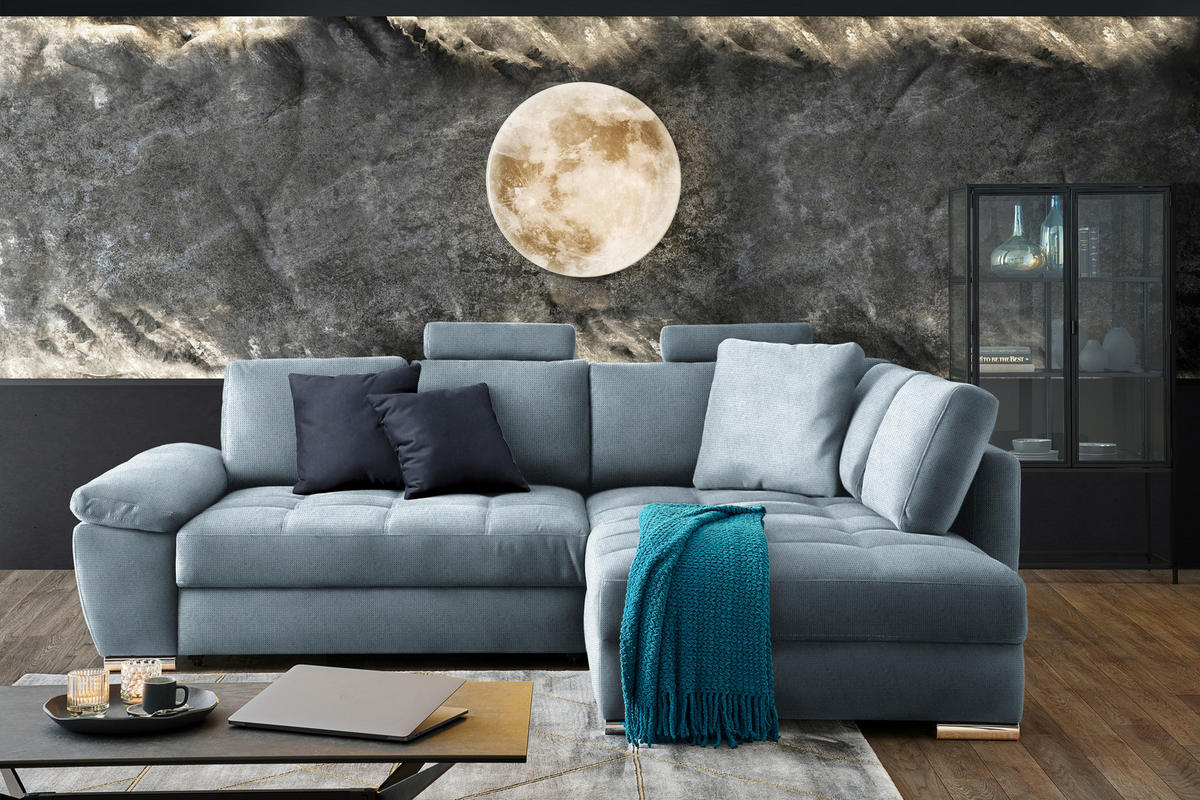 ECKSOFA in Webstoff Hellblau  276/212 cm  - Chromfarben/Silberfarben, Design, Kunststoff/Textil (276/212cm) - Carryhome