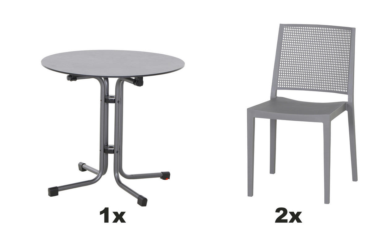 GARTENGARNITUR 3-teilig  - Grau, Basics, Holzwerkstoff/Kunststoff (80/80/80cm) - Siena Garden