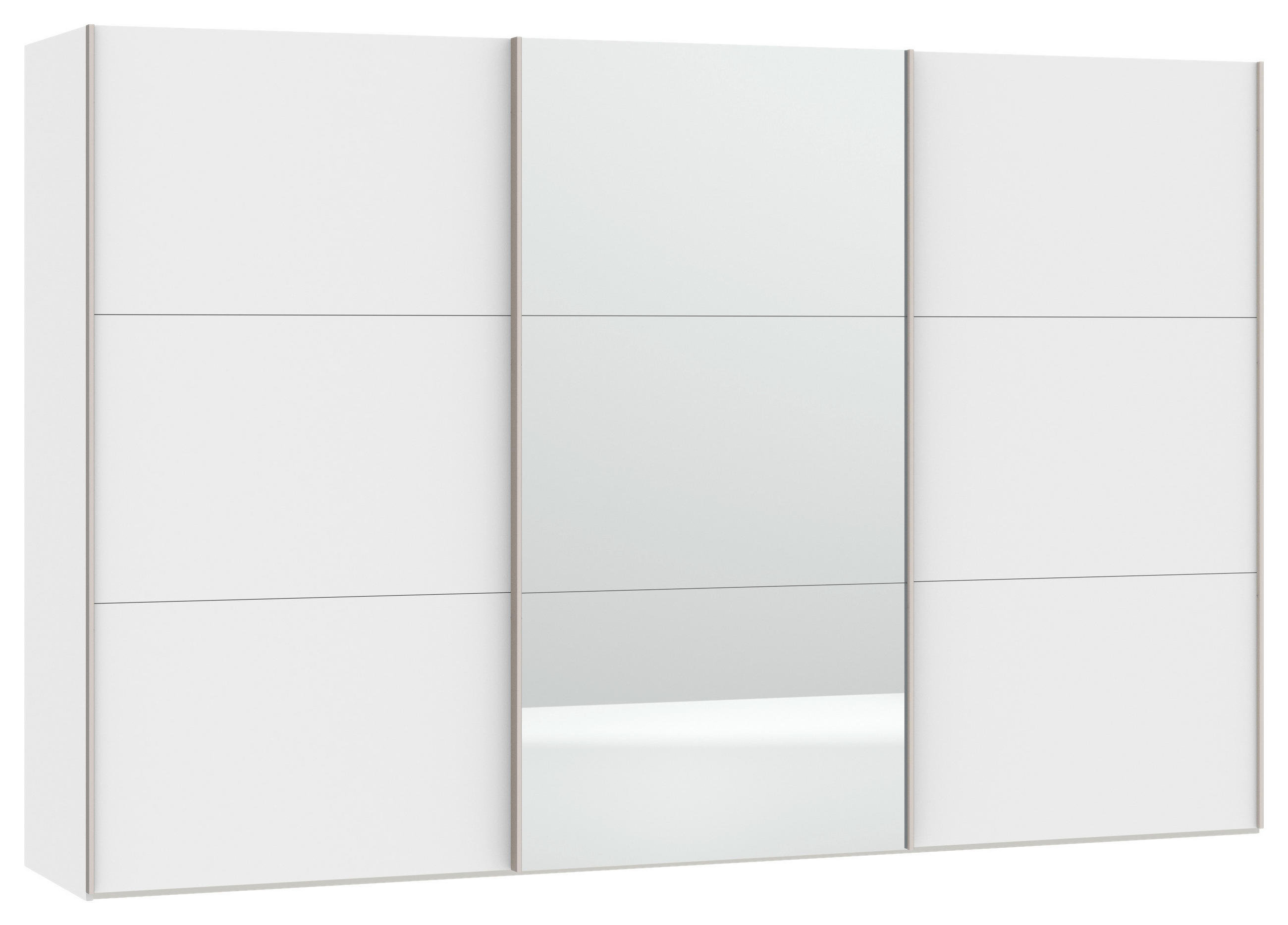 SCHWEBETÜRENSCHRANK  in Weiß  - Edelstahlfarben/Weiß, Design, Glas/Holzwerkstoff (303/195/65cm) - Boxxx