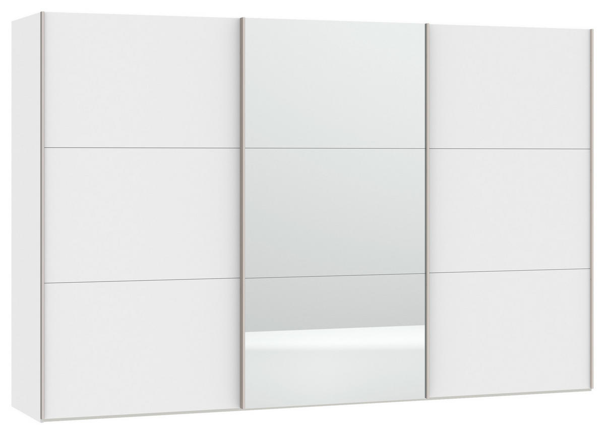 SCHWEBETÜRENSCHRANK  in Weiß  - Edelstahlfarben/Weiß, Design, Glas/Holzwerkstoff (303/195/65cm) - Boxxx