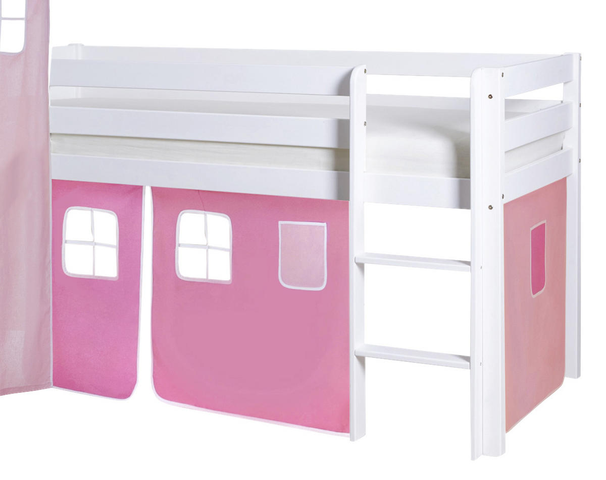 SPIELBETT Absturzsicherung, Leiter, Rutsche, Turm, Vorhang 90/200 cm  in Rosa, Weiß, Hellrosa  - Hellrosa/Rosa, Natur, Holz (90/200cm) - MID.YOU
