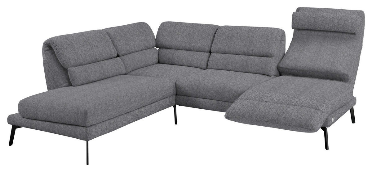 ECKSOFA in Flachgewebe Grau  - Schwarz/Grau, Design, Textil/Metall (212-253/256-363cm) - Dieter Knoll