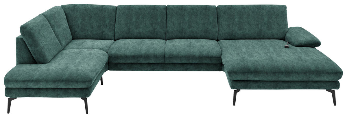WOHNLANDSCHAFT in Velours Blau, Grün  - Blau/Schwarz, Design, Textil/Metall (208/344/180cm) - Dieter Knoll