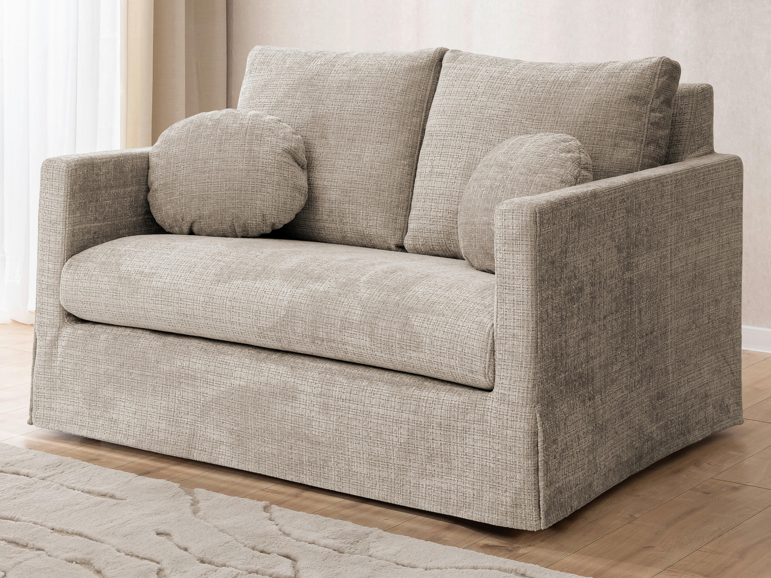 2-SITZER-SOFA PAPHOS in Chenille Beige  - Beige/Schwarz, Design, Kunststoff/Textil (140/89/95cm) - P & B
