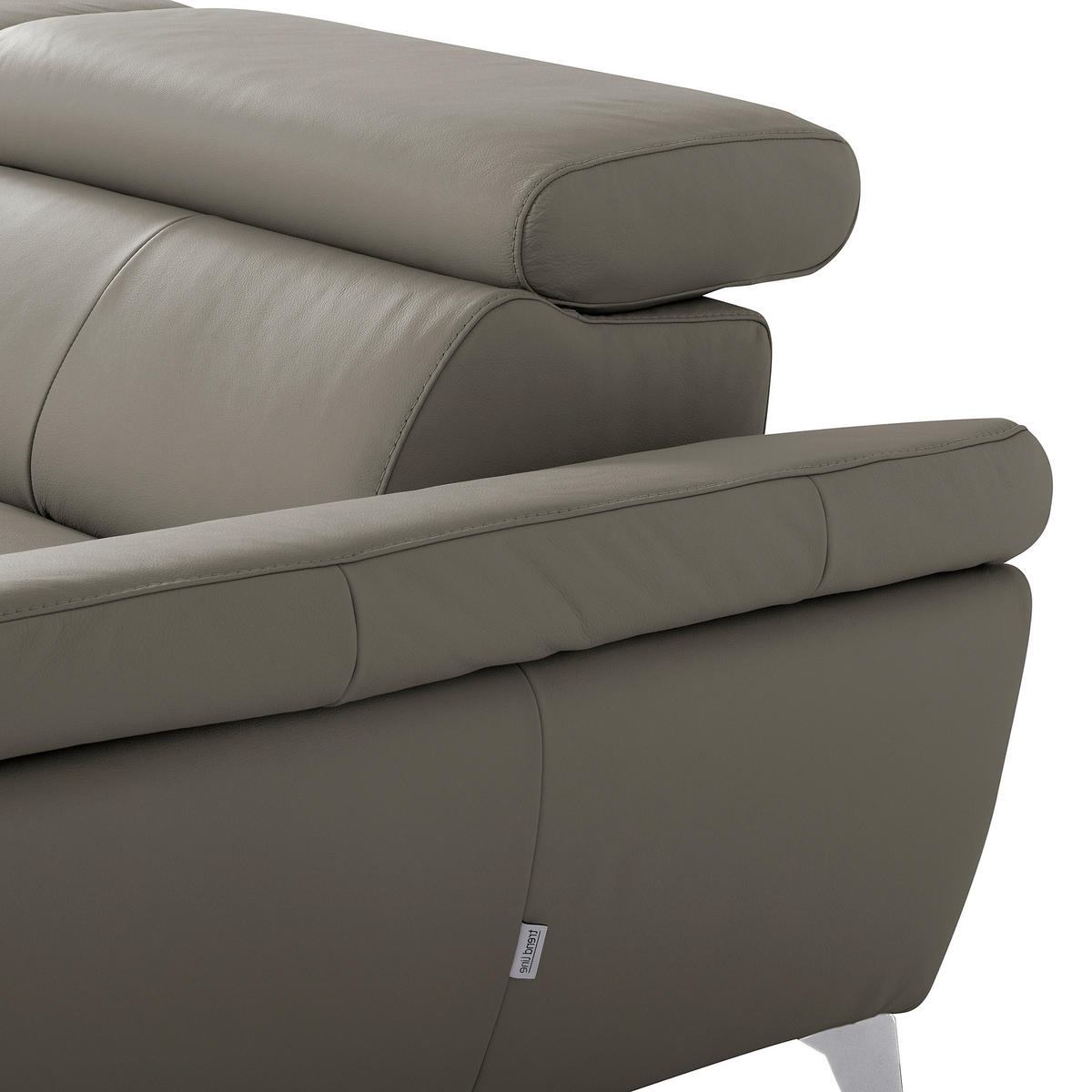 ECKSOFA SONO Schlammfarben Echtleder Lederlook Bettkasten, Armteilverstellung, Kopfteilverstellung  - Chromfarben/Schlammfarben, Design, Leder/Textil (252/179cm) - Livetastic
