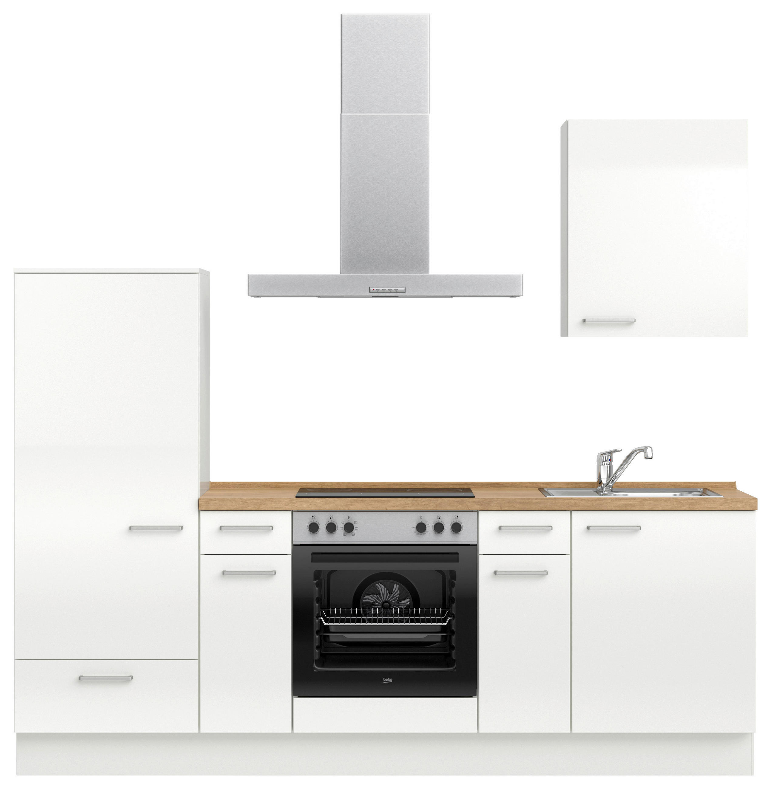 KÜCHENLEERBLOCK 240 cm   in Eichefarben, Weiß Hochglanz  - Edelstahlfarben/Eichefarben, MODERN, Holzwerkstoff/Metall (240cm) - Nobilia