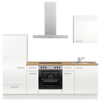 KÜCHENLEERBLOCK 240 cm   in Eichefarben, Weiß Hochglanz  - Edelstahlfarben/Eichefarben, MODERN, Holzwerkstoff/Metall (240cm) - Nobilia