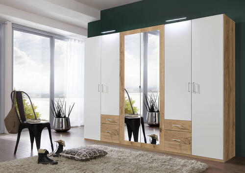 RUHÁSSZEKRÉNY fehér, tölgyfa - ezüst/tölgyfa, Design, műanyag/faalapú anyag (270/208/58cm) - Carryhome