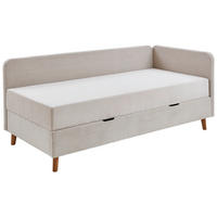 LIEGE  in Cord Beige  inkl. Bettkasten  - Beige, Design, Holz/Textil (90/200cm) - home24