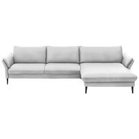 ECKSOFA in Echtleder Weiss  - Weiss/Schwarz, Design, Leder/Metall (334/172cm) - Valdera