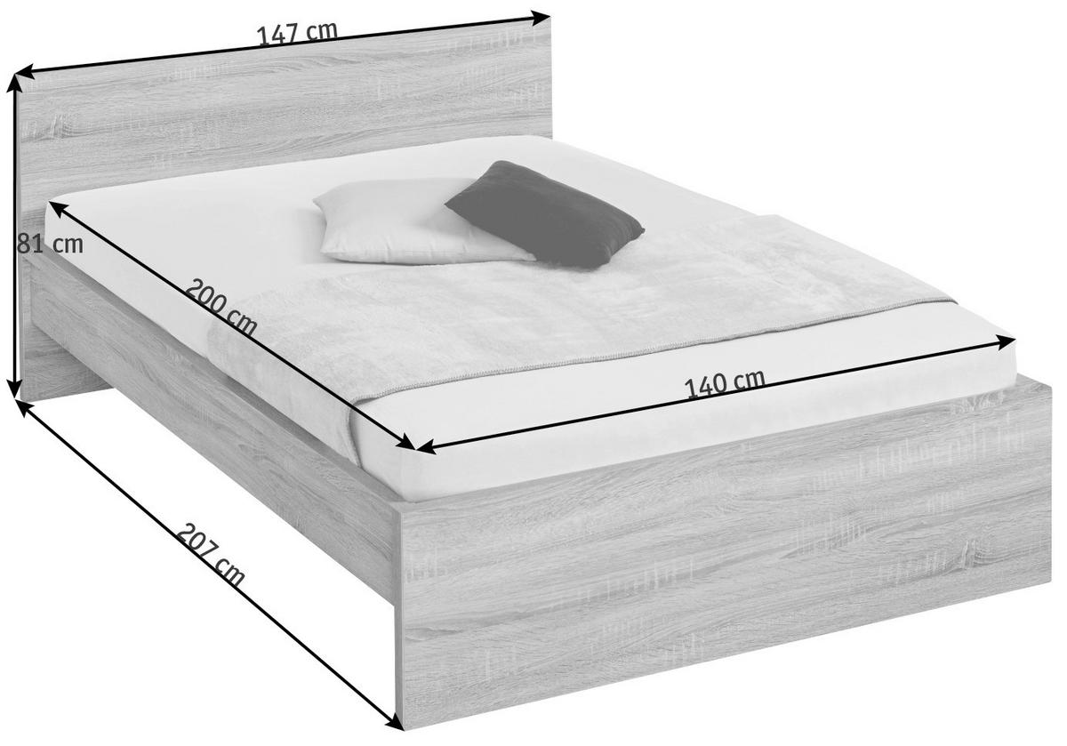 ÁGY 140/200 cm  Sonoma tölgy  - Sonoma tölgy, Konventionell, faalapú anyag (140/200cm) - Carryhome