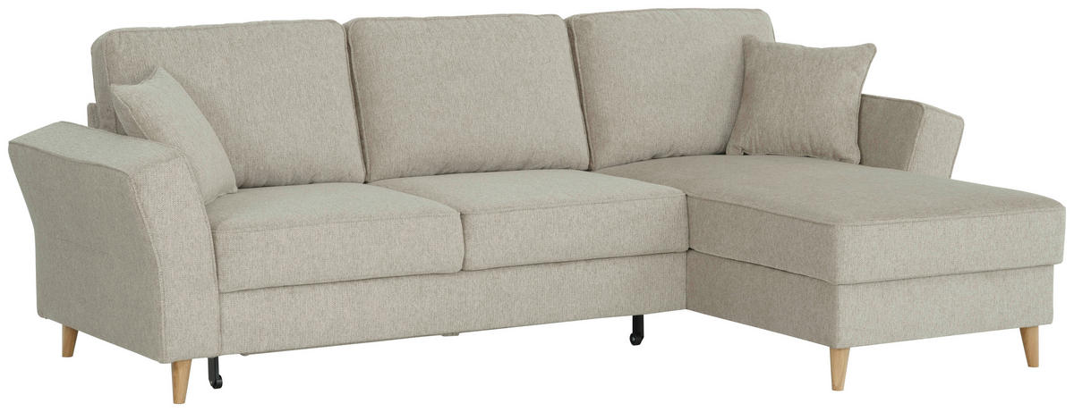 ECKSOFA in Flachgewebe Taupe  - Taupe/Eichefarben, KONVENTIONELL, Holz/Textil (265/159cm) - Carryhome
