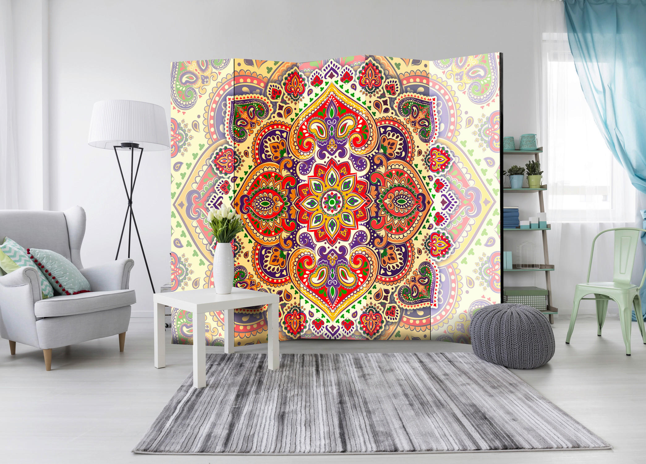 PARAVENT mit 5  Flügel - Multicolor, Basics, Holz/Textil (225/172/3cm) - artgeist