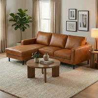 ECKSOFA  in Echtleder Cognac  - Cognac/Schwarz, Design, Leder/Metall (166/238cm) - Livetastic