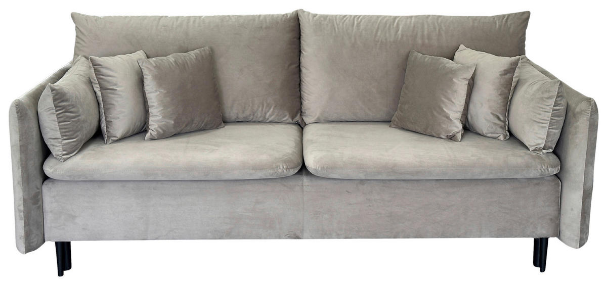 SCHLAFSOFA  mit Liegefunktion Velours Taupe  - Taupe/Schwarz, Design, Holz/Kunststoff (220/96/102cm) - MID.YOU