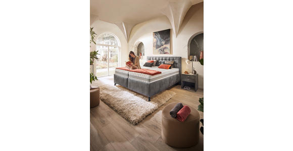 POLSTERBETT 180/200 cm,  in Grau, Bettkasten, Lattenroste, Matratzen, H2 + H3 = mittel + fest  - Schwarz/Weiß, Design, Holz/Textil (180/200cm) - Voleo