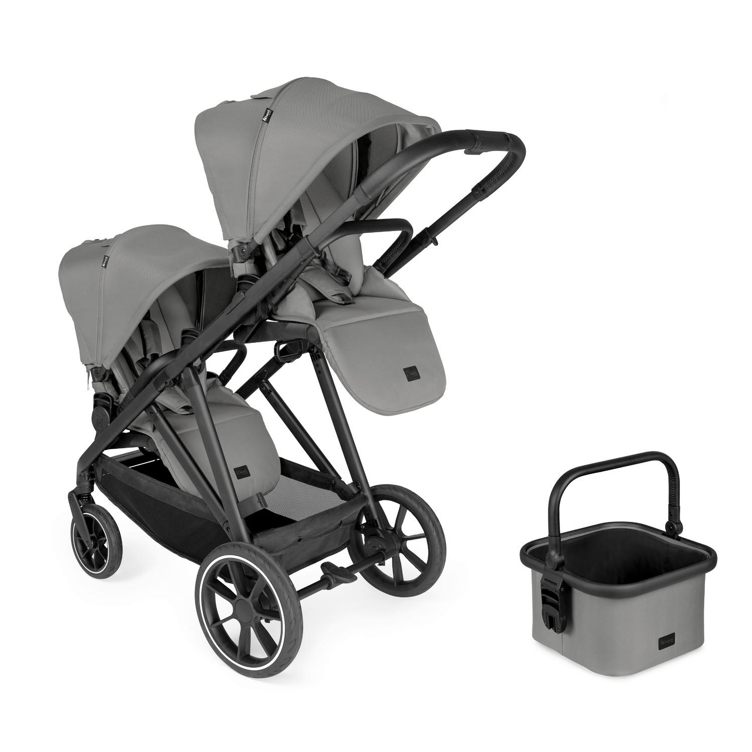 GESCHWISTERWAGEN Grow N Care  - Dunkelgrau/Schwarz, Basics, Textil/Metall (109/60/107-115cm) - Hauck