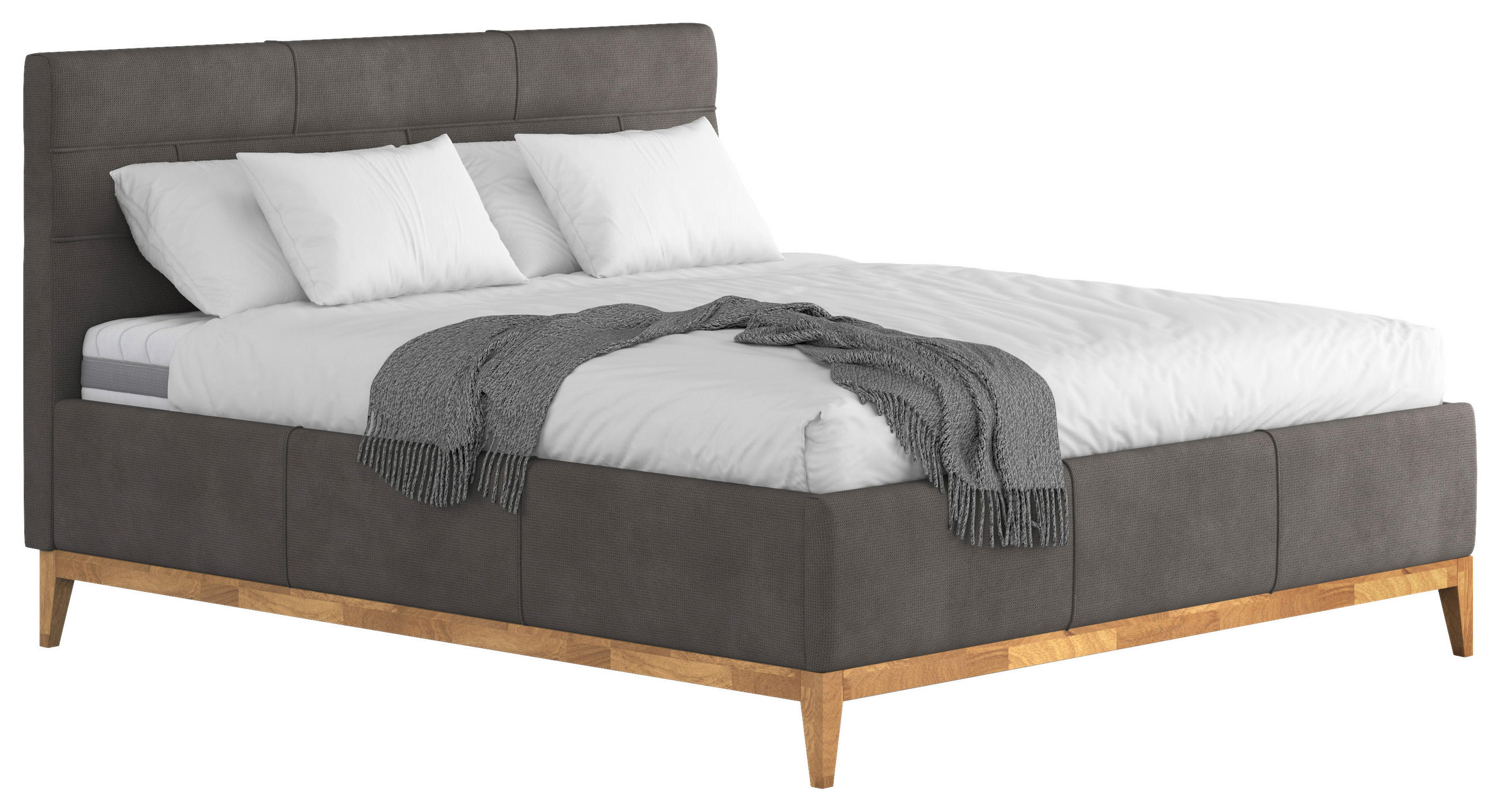 POLSTERBETT 160/200 cm,  in Dunkelgrau, Lattenrost, Bettkasten, Matratzen, H3 + H4 = fest + sehr fest  - Dunkelgrau/Eichefarben, MODERN, Holz/Holzwerkstoff (160/200cm) - MID.YOU