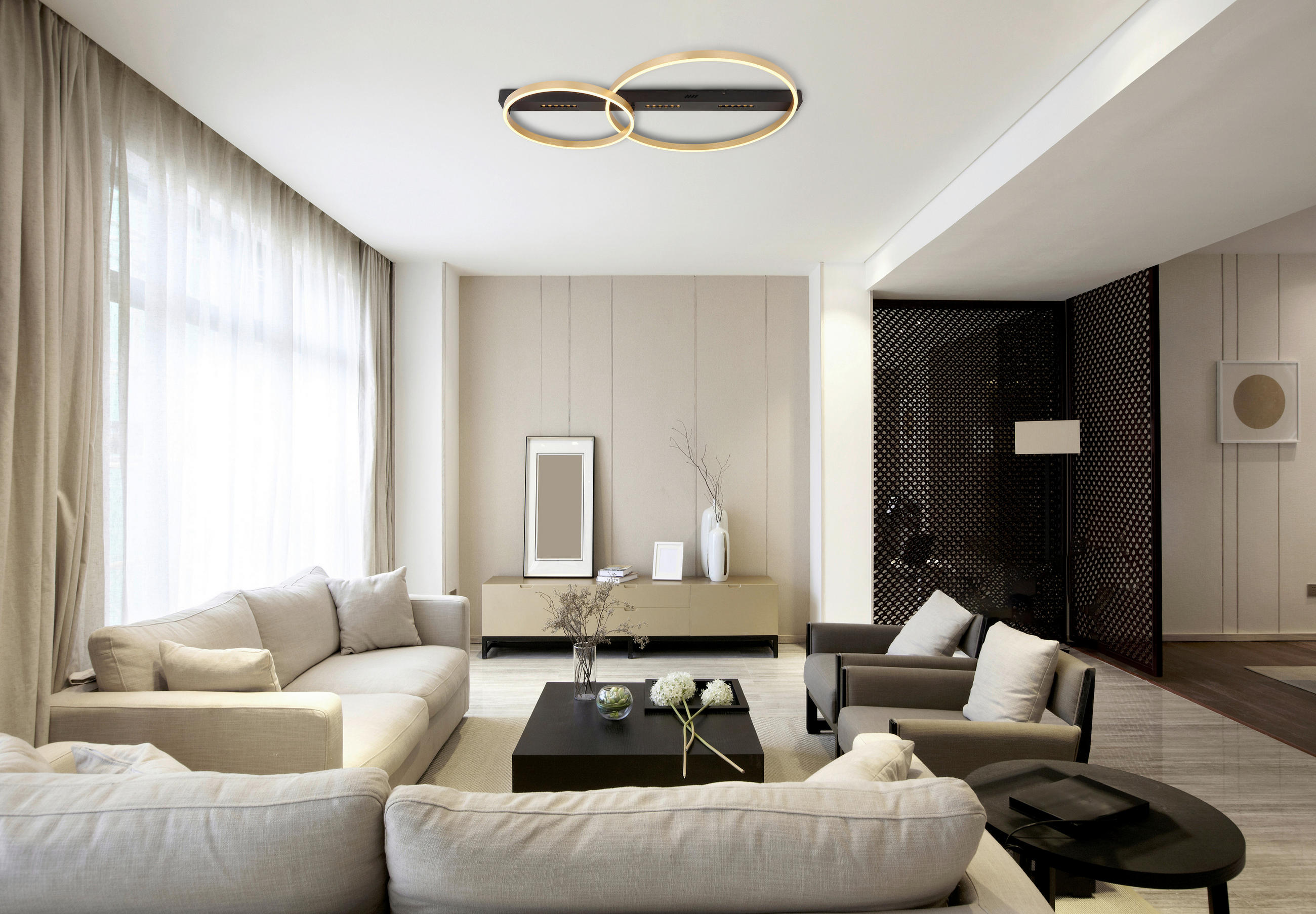 PLAFONIERĂ CU LED - auriu/opal, Design, plastic/metal (93/58,5/10,2cm) - Globo
