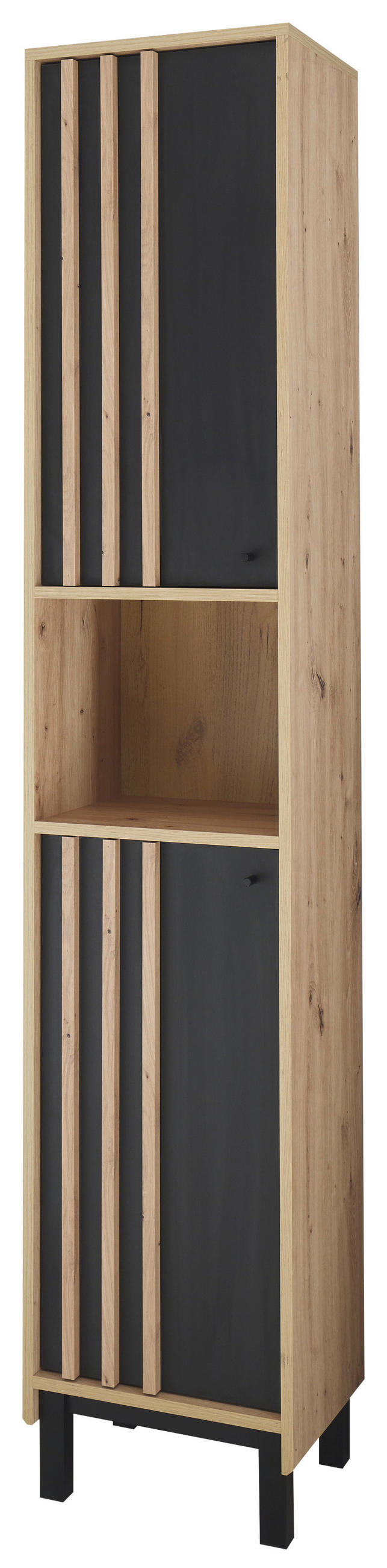 HÖGSKÅP  - svart/ek Artisan, Modern, metall/trämaterial (38/195/32cm) - MID.YOU