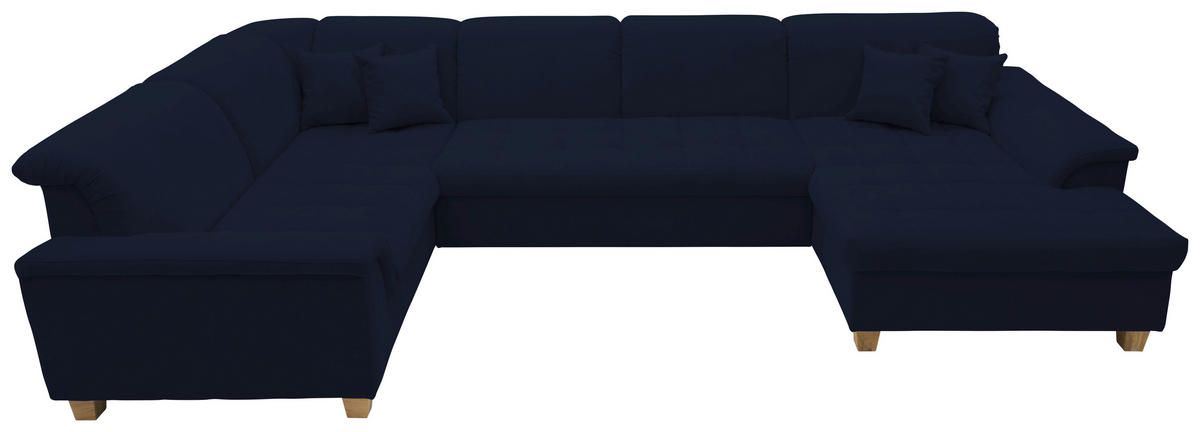 WOHNLANDSCHAFT Dunkelblau Mikrofaser  - Eichefarben/Dunkelblau, KONVENTIONELL, Holz/Textil (206/344/162cm) - MID.YOU