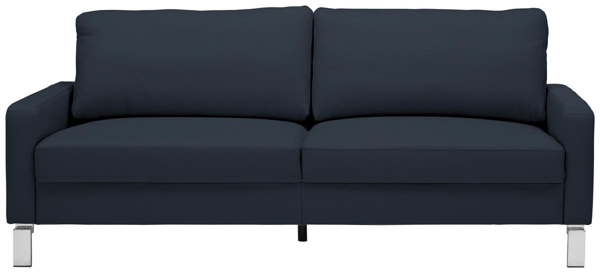3-SITZER-SOFA in Echtleder Dunkelblau  - Chromfarben/Dunkelblau, Design, Leder/Metall (204/81/97cm) - Pure Home Lifestyle