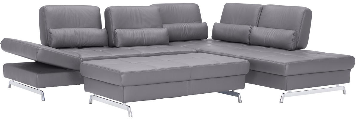 ECKSOFA in Echtleder Grau  - Alufarben/Grau, Design, Leder/Metall (299/250cm) - Joop!
