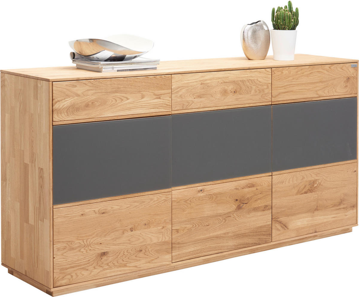 ŠIROKÁ KOMODA, dub, antracitová, farba duba, 177/89/42 cm - farba duba/antracitová, Design, drevo/sklo (177/89/42cm) - Valnatura