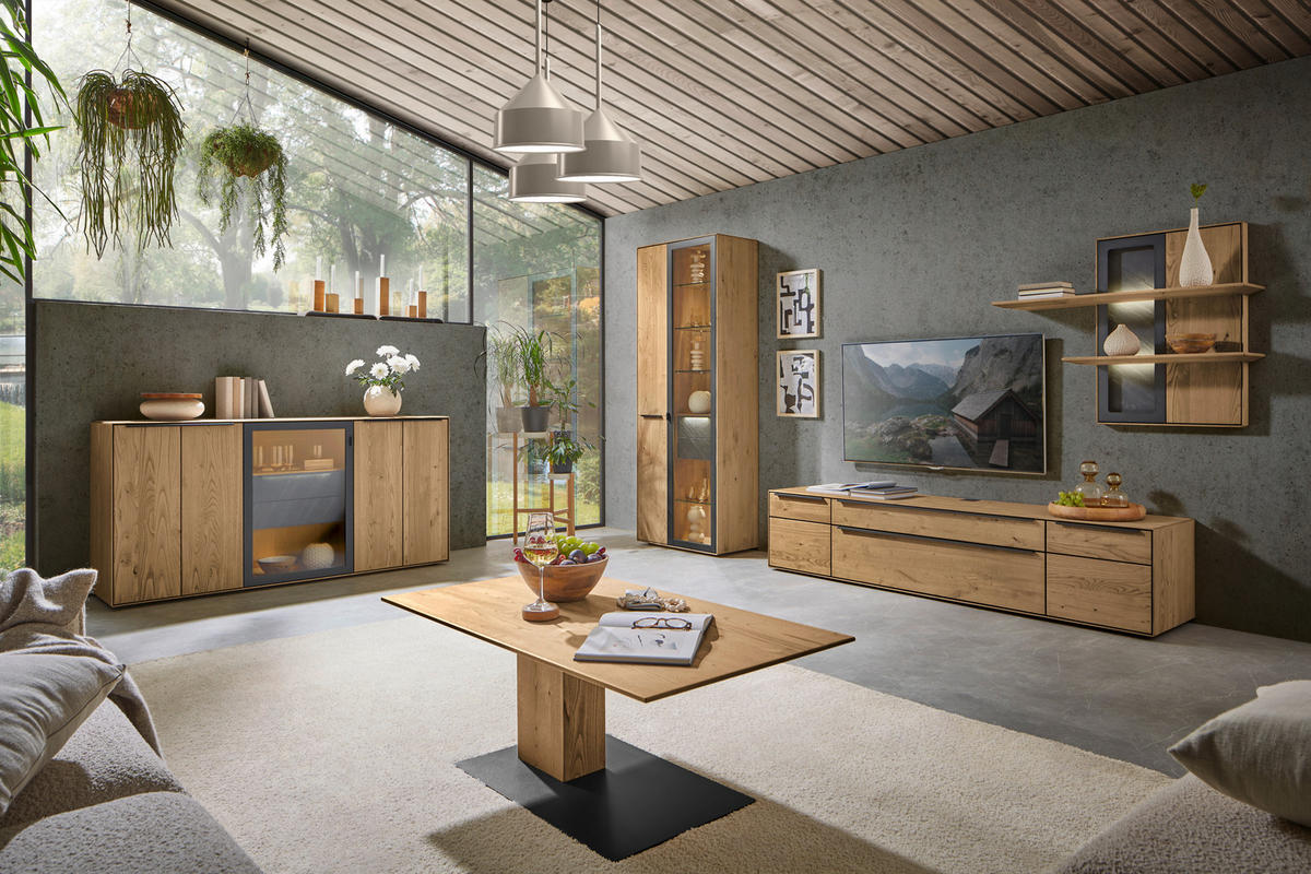 VITRINE Anthrazit, Kastanienfarben  77/205,5/39,5 cm  - Kastanienfarben/Anthrazit, Natur, Glas/Holz (77/205,5/39,5cm) - Valnatura