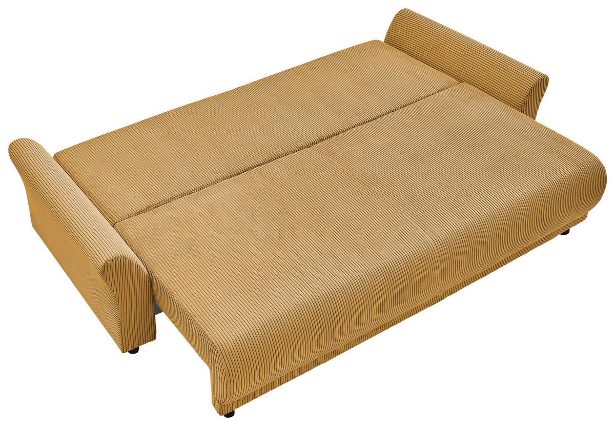 SCHLAFSOFA Malta Cord Gelb  inkl. Zierkissen, Rückenkissen, Bettkasten, Schlaffunktion, Rücken echt  - Gelb/Schwarz, Design, Textil (244/88/100cm) - P & B