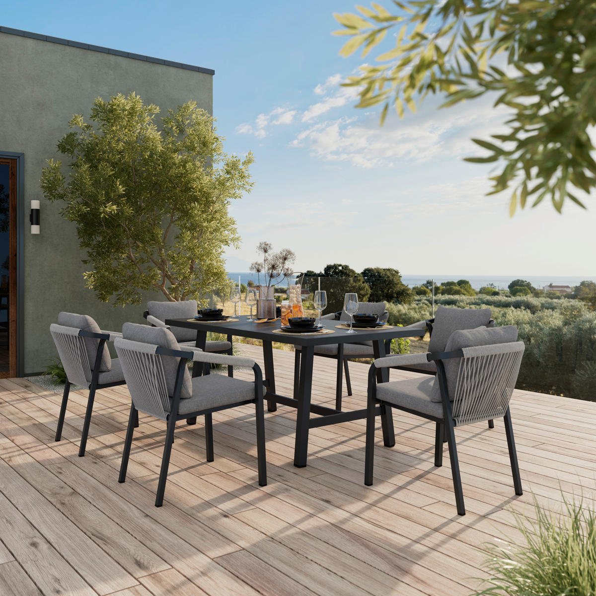 ZAHRADNÍ SESTAVA kov, textil - šedá/antracitová, Moderní, kov/textil (162/73/90cm) - Ambia Garden