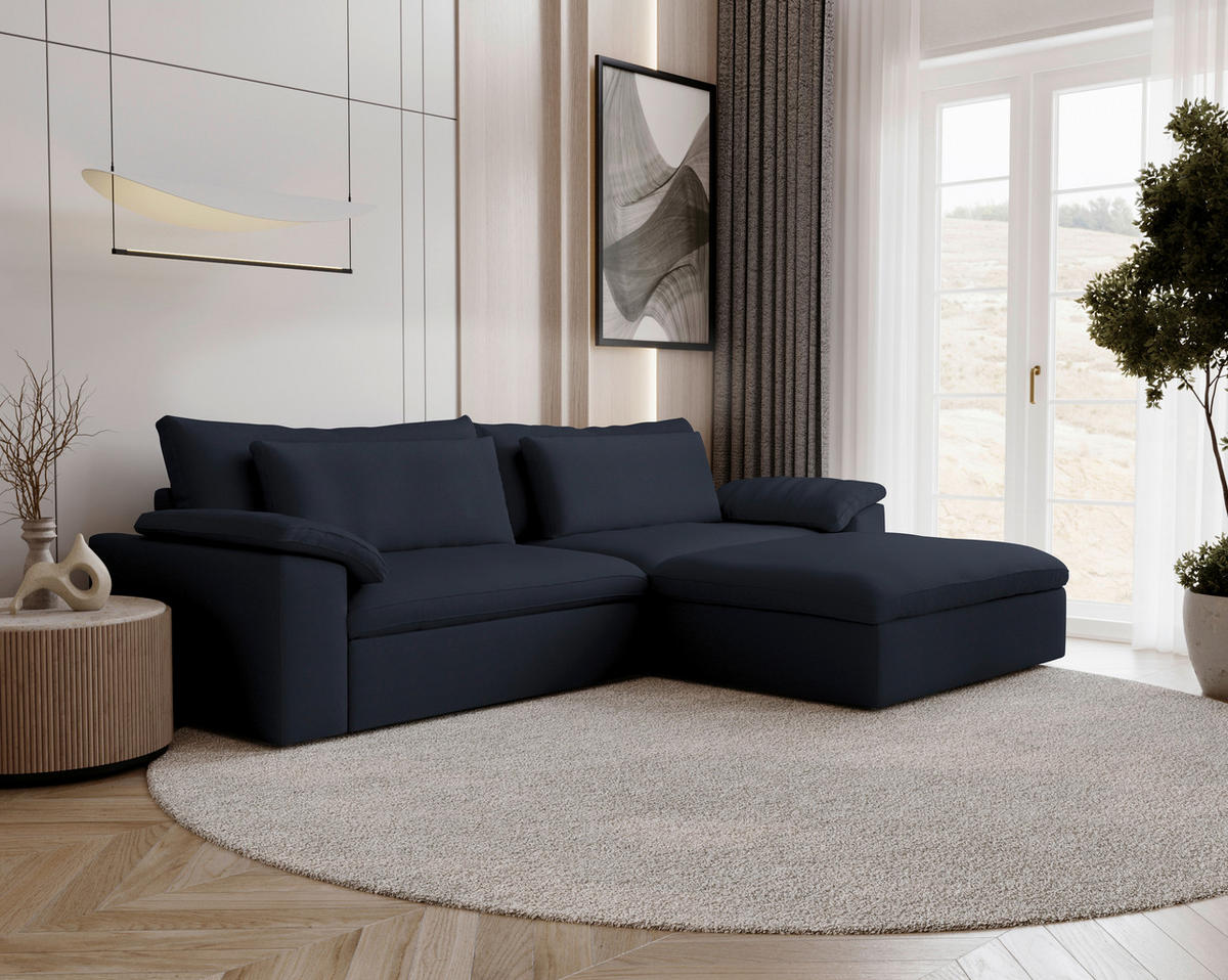 ECKSOFA  Webstoff Dunkelblau  - Schwarz/Dunkelblau, Modern, Kunststoff/Textil (306/198cm) - Carryhome