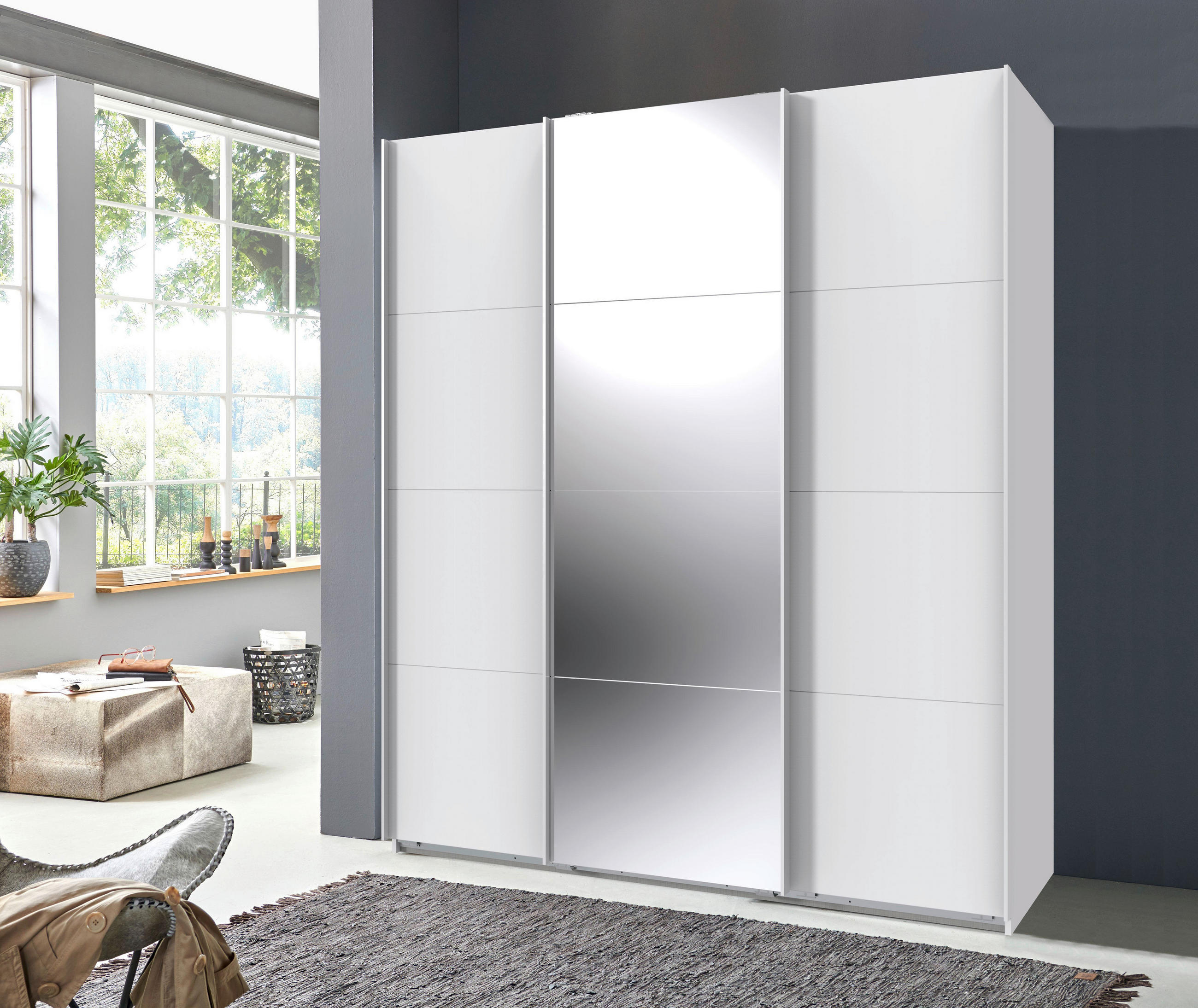 SCHWEBETÜRENSCHRANK  in Weiß  - Weiß, KONVENTIONELL, Glas/Holzwerkstoff (180/208/64cm) - Carryhome