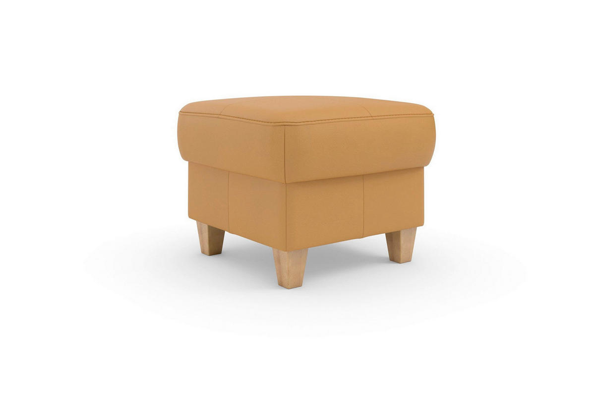 TABURETKA, koža, 58/48/58 cm - farba duba/kari žltá, Basics, koža/drevo (58/48/58cm) - Sit & More