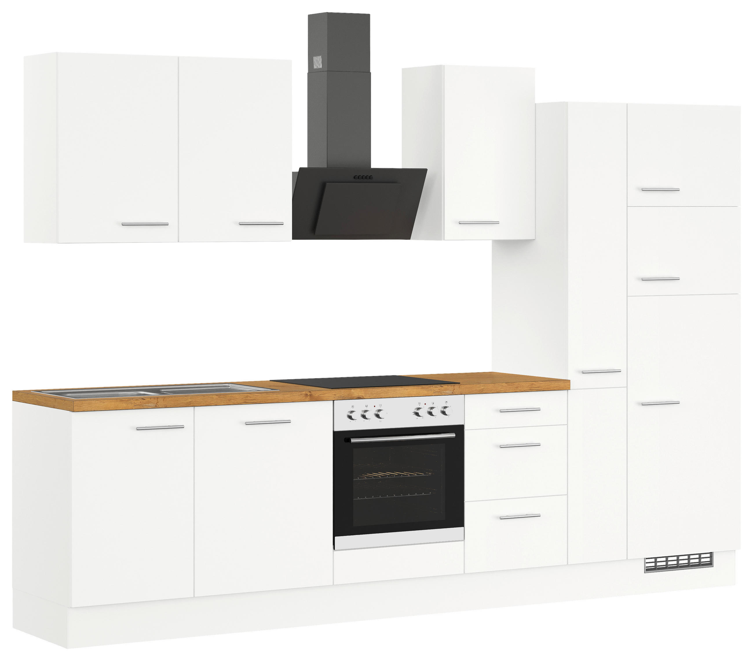 KÜCHENLEERBLOCK 310 cm   in Weiß  - Edelstahlfarben/Eichefarben, Design, Holzwerkstoff/Metall (310cm) - Impuls