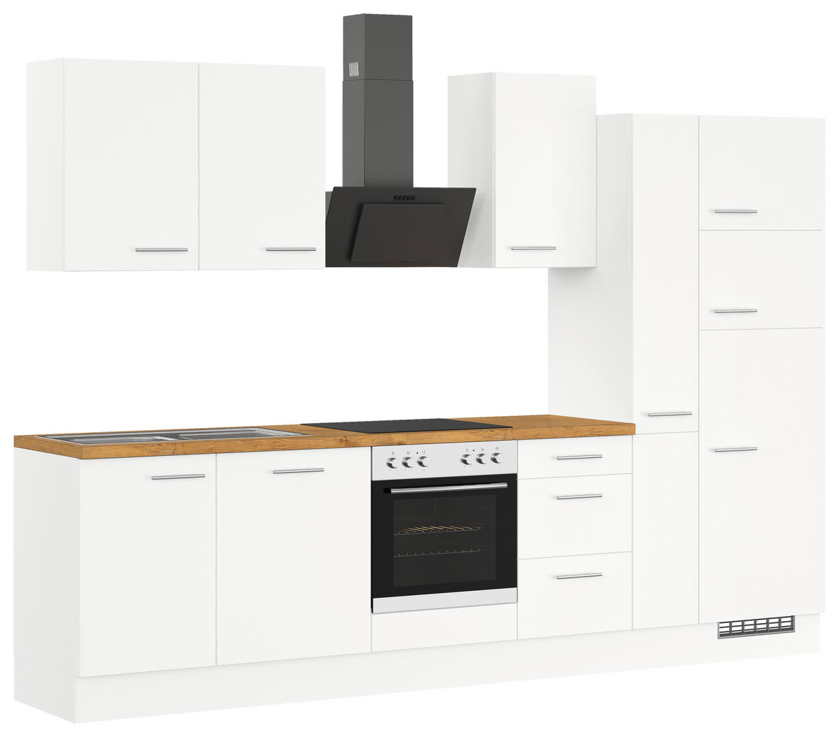 KÜCHENLEERBLOCK 310 cm   in Weiß  - Edelstahlfarben/Eichefarben, Design, Holzwerkstoff/Metall (310cm) - Impuls