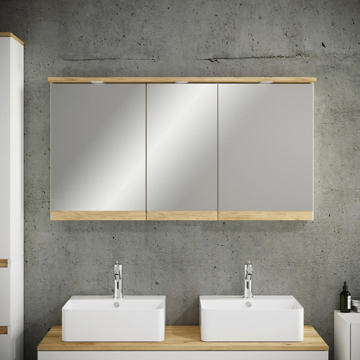 SPIEGELSCHRANK 110/59/23 cm  - Honigeiche/Weiß, Trend, Glas/Holzwerkstoff (110/59/23cm) - MID.YOU